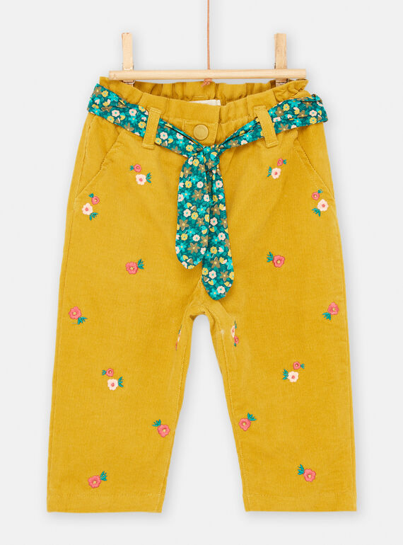 Pantaloni verdi oliva con ricami a fiori neonata SIDUPAN1 / 23WG09P1PAN633