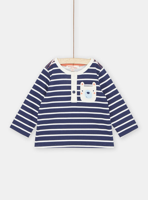 T-shirt blu scura e bianca a righe neonato SUJOTUN1 / 23WG10B1TML622