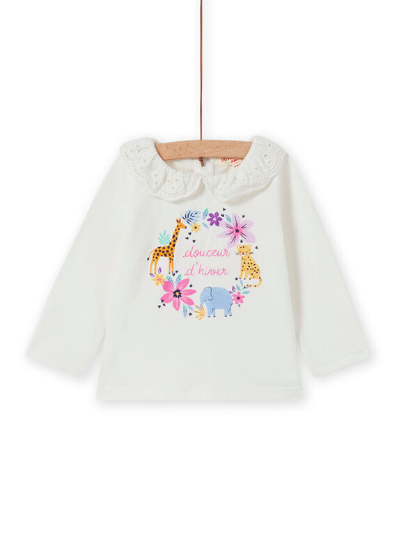 T-shirt ecrù collo in voile motivi a fiori fantasia neonata MIPLABRA / 21WG09O1BRA001