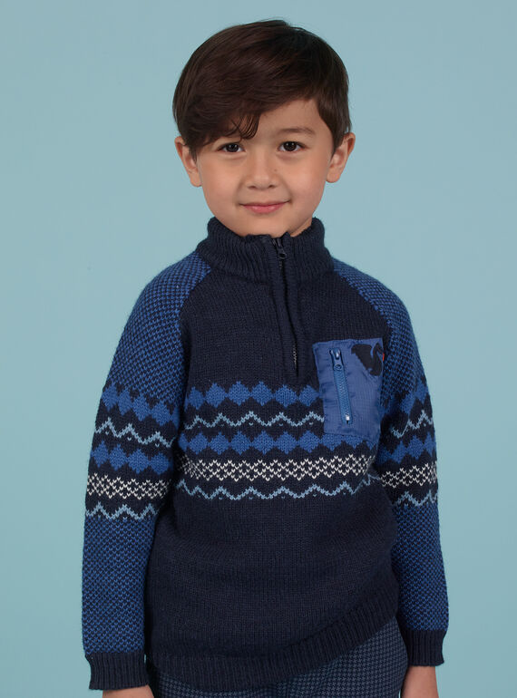 Maglia jacquard blu bambino MOPLAPUL / 21W902O1PUL705