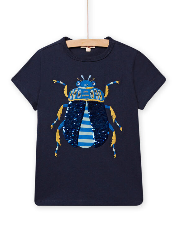 T-shirt blu notte motivo scarabeo con paillettes double face bambino NOSANTI5 / 22S902S3TMC705