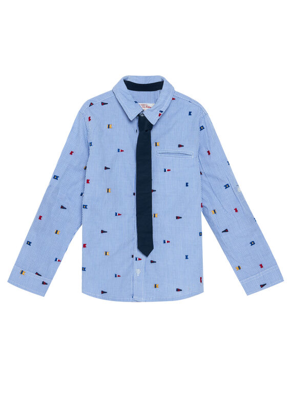 Camicia a righe blu e bianca con ricami bandiere bambino JOWECHEM1 / 20S90291CHM217