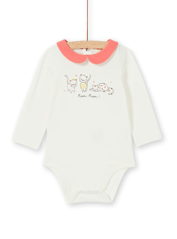 Body bianco e corallo in cotone neonata LINAUBOD / 21SG09L1BOD001