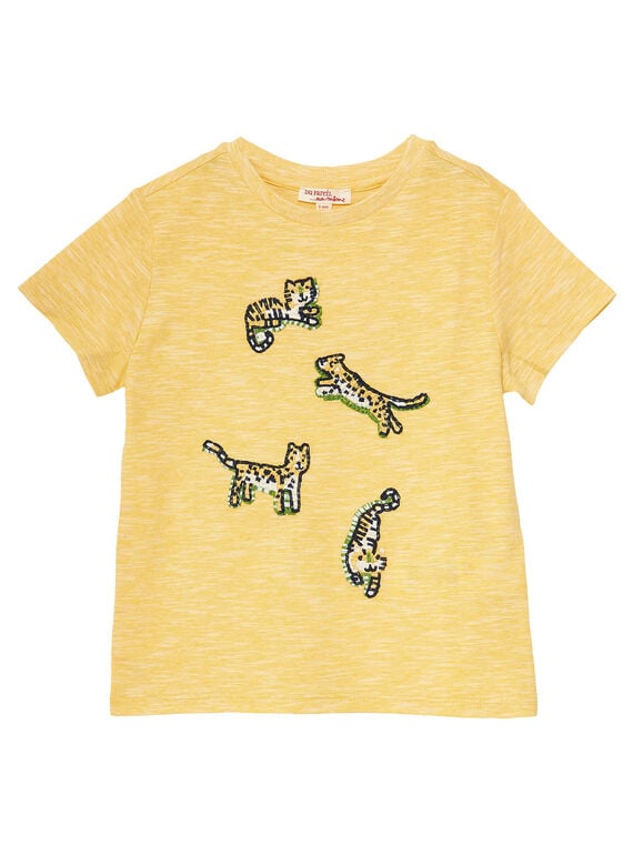 T-shirt maniche corte gialla bambino con motivi a righe sottili e ricami JOTROTI2 / 20S902F2TMCB116
