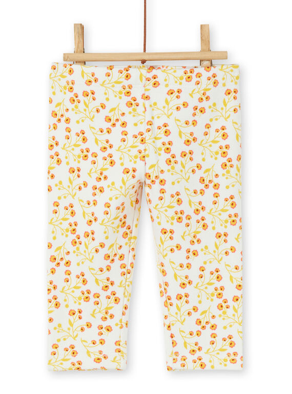 Leggings imbottiti ecrù e gialli con stampa a fiori neonata LINAUPAN / 21SG09L1PAN001