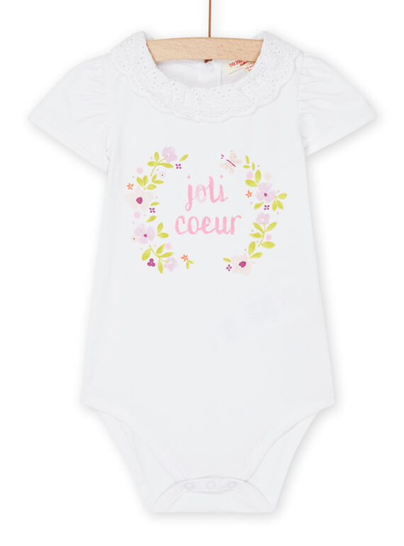 Body bianco con motivi a fiori e scritta RINEOBOD / 23SG09O1BOD000