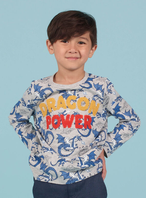 T-shirt grigio melange e blu stampa drago bambino MOPLATEE1 / 21W902O2TMLJ922