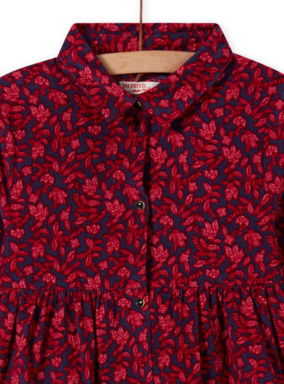 Abito blu collo stile camicia con stampa a fiori bambina MAFUNROB3 / 21W901M2ROBH703