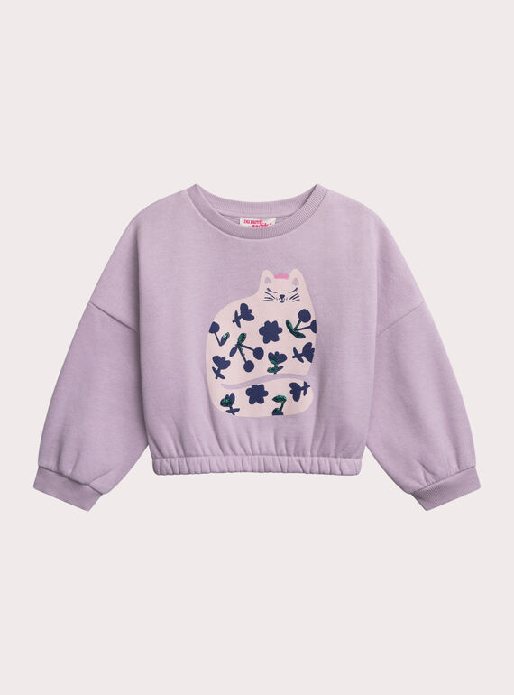 Felpa viola motivo gatto per bambina XABLUSWEA2 / 25W901N1SWEH707