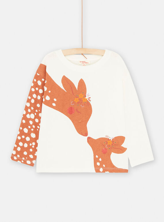 T-shirt ecrù con motivi cerbiatta e cerbiatto bambina SAKHOTEE1 / 23W901Q1TML001