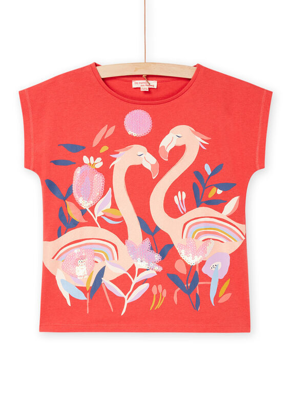 T-shirt rossa con stampa fenicottero rosa e fiori RAPURTEE2EX / 23S901L2TMCF503
