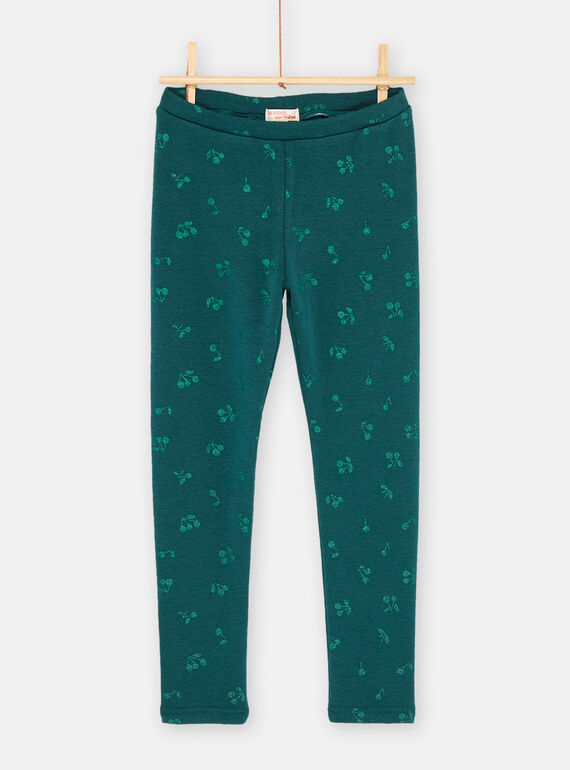 Leggings petrolio con stampa ciliegia bambina SAJOLEG4 / 23W901NCPAN714