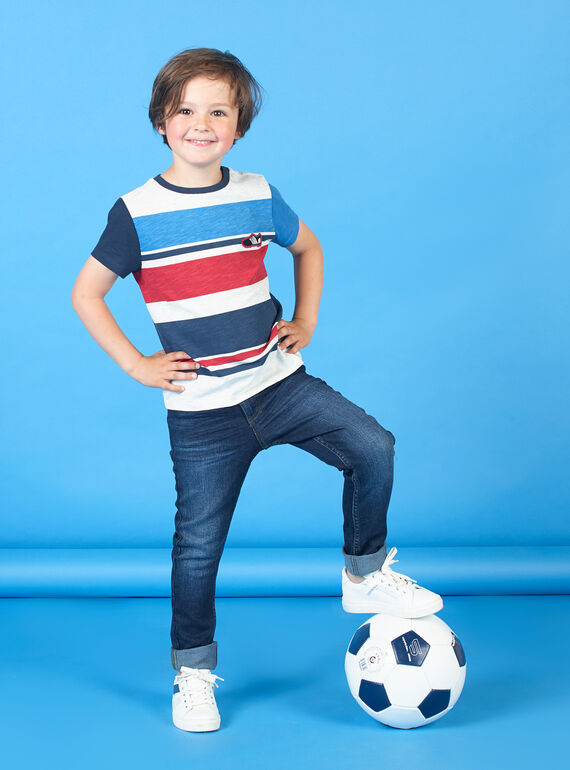 T-shirt grigio melange e blu a righe bambino LOHATI2 / 21S902X1TMCJ920