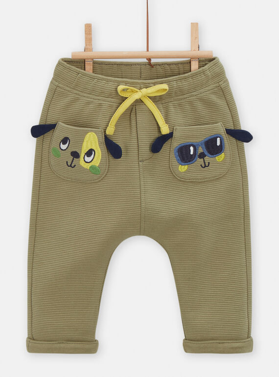 Pantaloni kaki con fantasia con cani per neonato VUGAPAN2 / 24WG1011PANG608