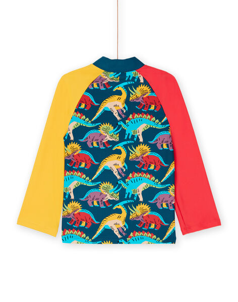 T-shirt anti-UV turchese con motivo dinosauri RYOMERUVTIDIN / 23SI02R1TUVC217
