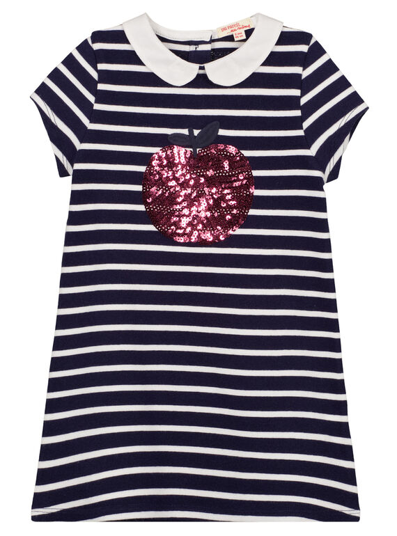 Abito a maniche corte a righe con colletto Peter Pan e mela in paillettes brillanti ricamate GAJOROB1 / 19W90143D2F070