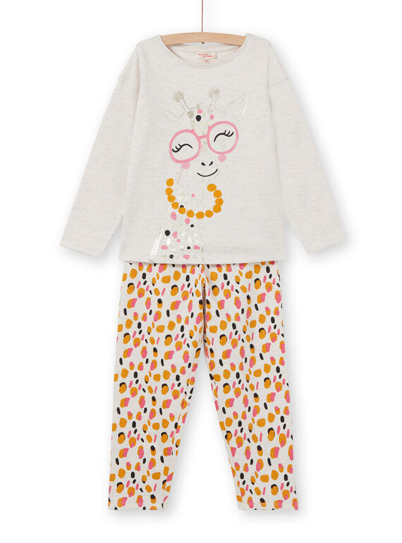 Pigiama beige bambina in tessuto felpato grattato motivo giraffa LEFAPYJGIR / 21SH1113PYJ006