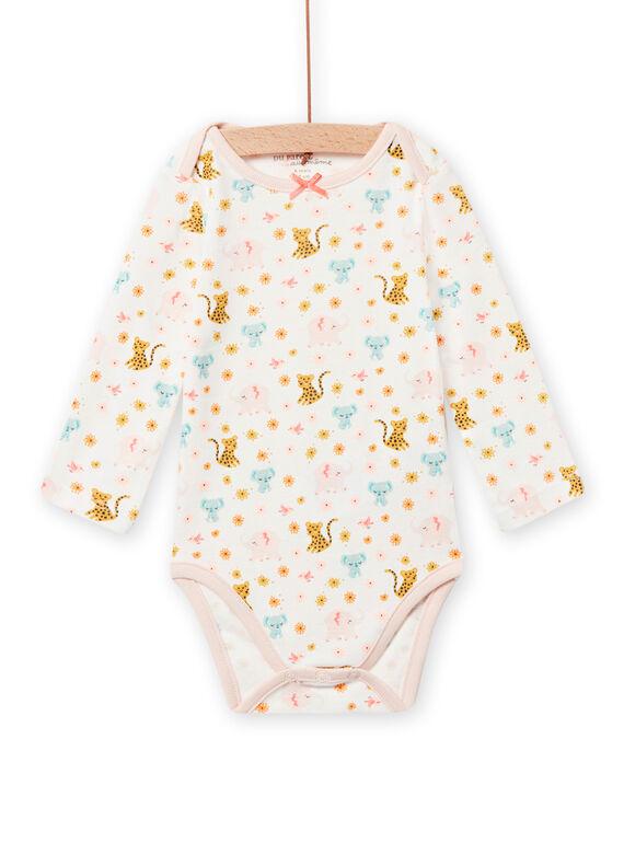 Body ecrù con stampa elefanti e leopardi neonata NEFIBODANI / 22SH13I3BDL001