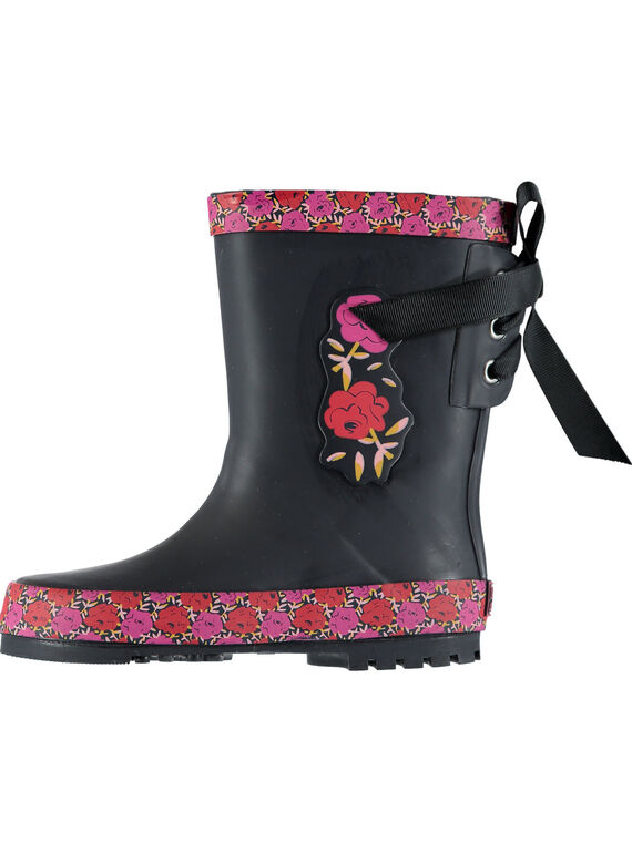 Stivali da pioggia neri a fiori bambina GFBPNOI / 19WK35G2D0C090
