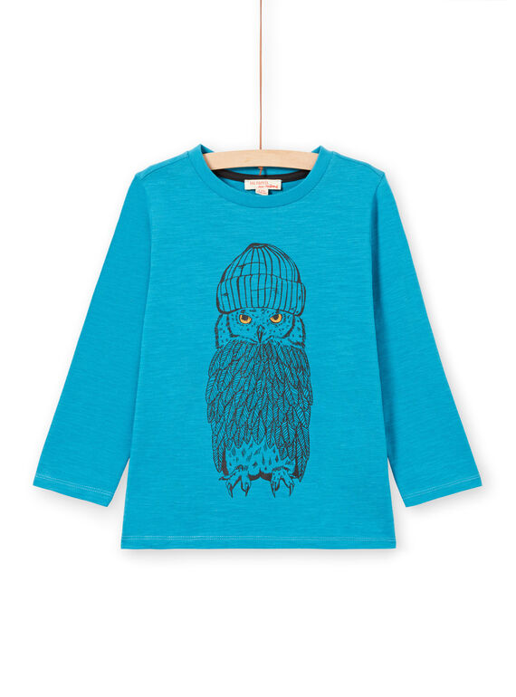 T-shirt maniche lunghe turchese motivo gufo bambino MOJOTEE5 / 21W902N1TMLC211