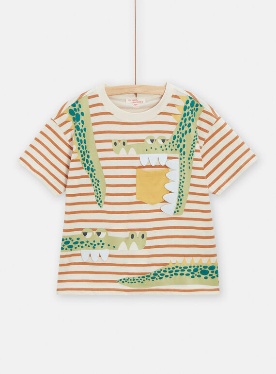 T-shirt avorio con motivo coccodrilli e motivo a righe bambino TOLITI5 / 24S902T1TMC005