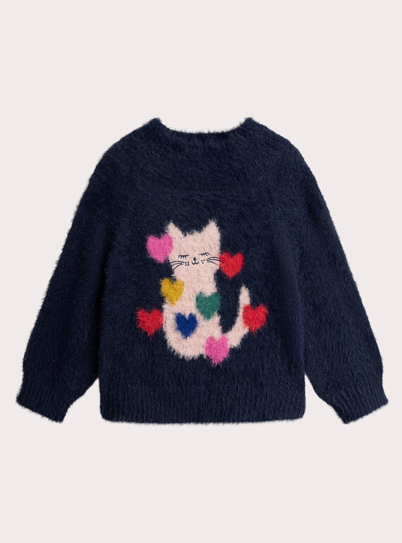 Maglione in maglia piuma animazione gatto rosa per ragazza  VAROPULL2 / 24W901P2PUL070
