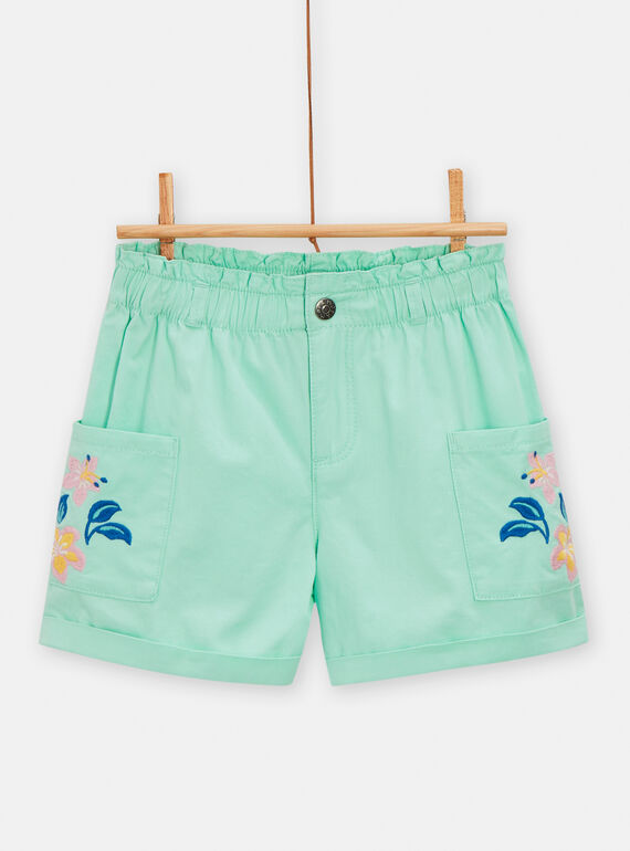 Shorts verdi acqua con ricami a fiori bambina TARYSHORT1 / 24S901U1SHOC215