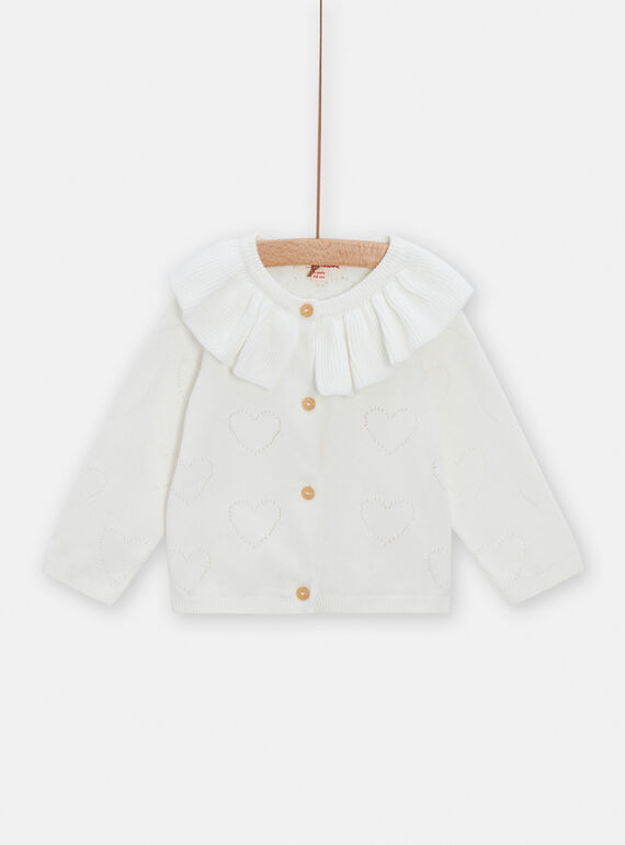 Cardigan ecrù con cuori traforati neonata TICRICAR / 24SG09L1CAR001