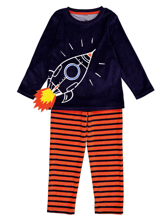 Pigiama navy e arancione in velluto bambino GEGOPYJFUZ / 19WH12N8PYJ070