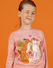 T-shirt a maniche lunghe rosa con motivi volpe e leopardo bambina MASAUTEE3 / 21W901P3TML303