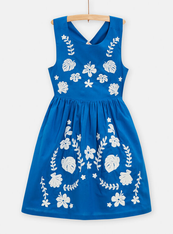 Abito blu con ricami a fiori bambina TARYROB3 / 24S901U1ROBC228