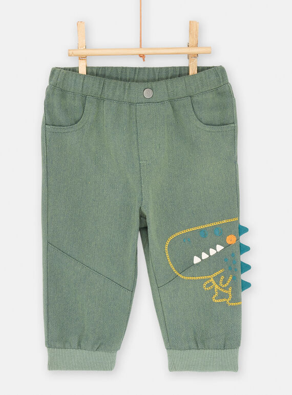 Pantaloni verdi tiglio effetto spigati neonato SUVERPAN1 / 23WG10J2PANG619