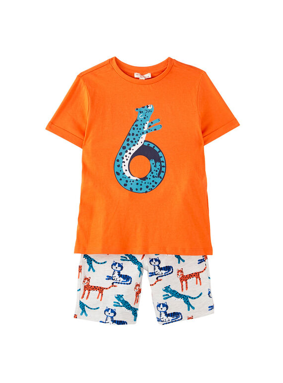 Completo da spiaggia bambino t-shirt rossa e bermuda con stampa grigio melange pantera JOPLAENS5 / 20S902X5ENS406