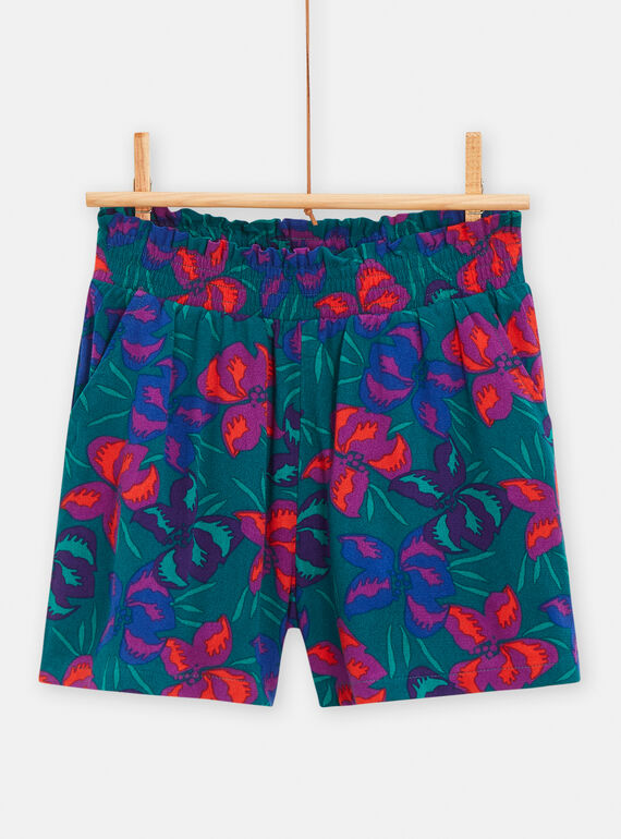 Shorts verdi con stampa a fiori bambina TAMUMSHORT / 24S901R1SHO714