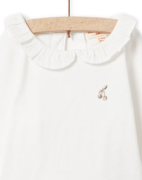 T-shirt ecrù con collo con volant bianca neonata NIJOBRA3 / 22SG0972BRA001