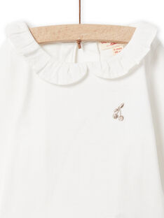 T-shirt ecrù con collo con volant bianca neonata NIJOBRA3 / 22SG0972BRA001