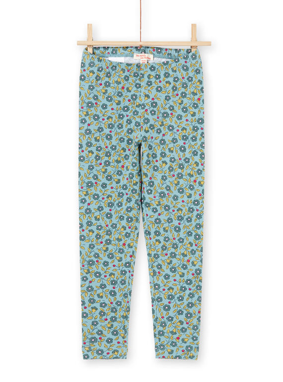 Leggings blu e kaki stampa a fiori bambina MYAKALEG1 / 21WI01I1CAL612