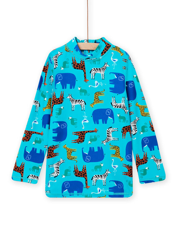 T-shirt anti UV turchese con stampa animali bambino NYOMERUVTIEX / 22SI02L3TUV202