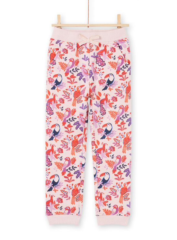 Pantaloni sportivi rosa e viola stampa pappagalli e a fiori bambina MAJOBAJOG3 / 21W90113JGBD314