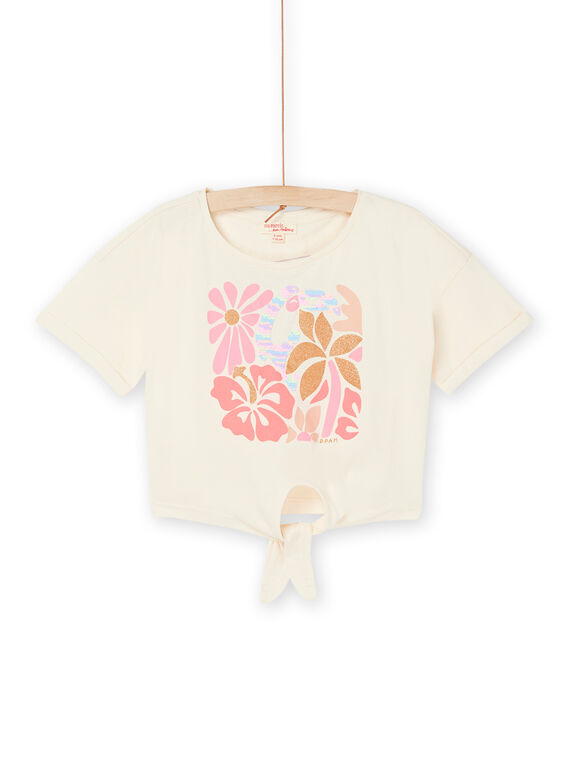 T-shirt ecrù scuro con motivi fiori e pappagallo RASUMTI4 / 23S901Y3TMC003