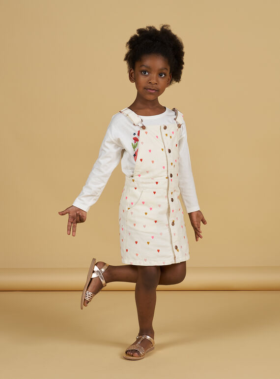 Abito salopette ecrù con stampa cuori bambina NAVIROB2 / 22S901M2ROB001