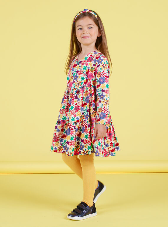 Abito a maniche lunghe con stampa a fiori colorata bambina MAMIXROB2 / 21W901J3ROB009