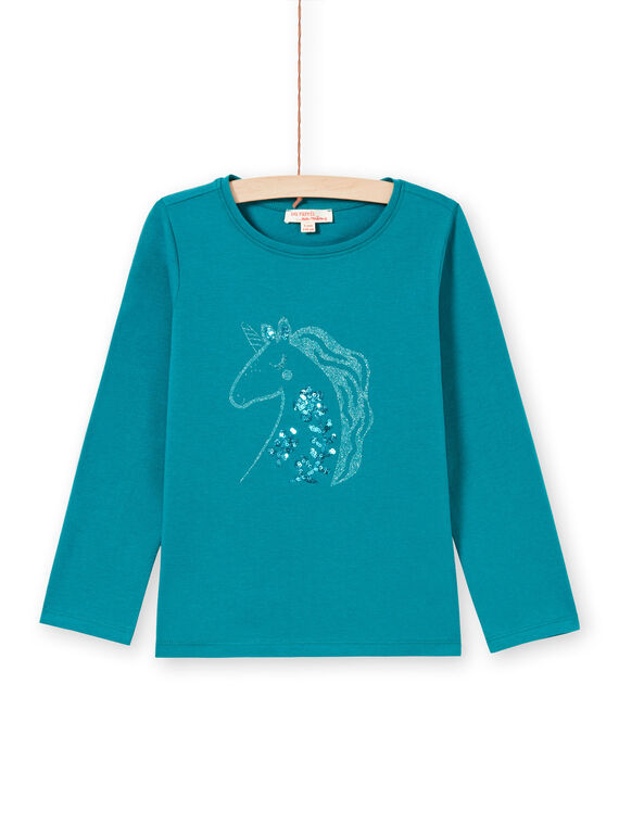 T-shirt turchese scuro bambina MAJOYTEE6 / 21W9012ATMLC217