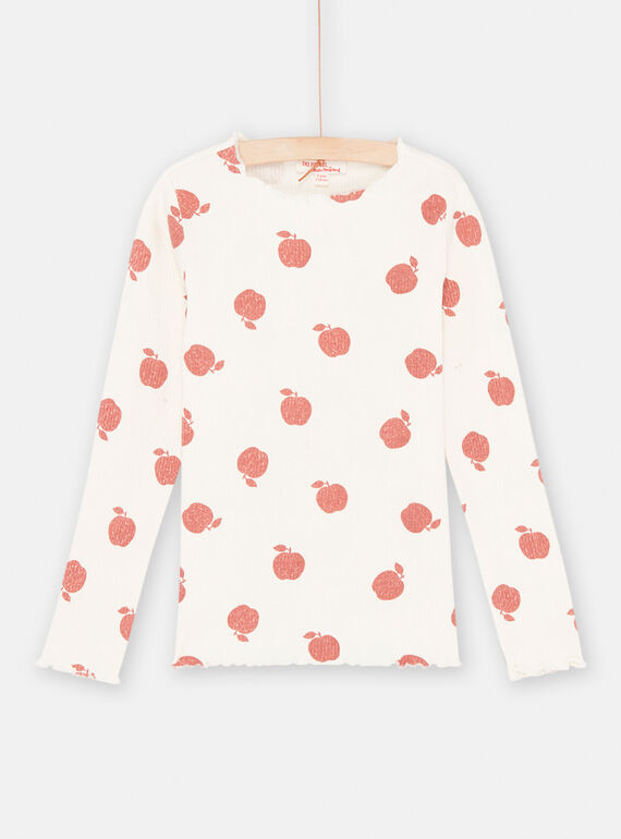 T-shirt ecrù e rossa con stampa mela bambina SAJOUTEE4 / 23W901G4TML001