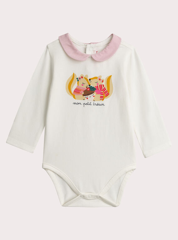 Body ecru con animazione scoiattolo per bambina  VIROBOD / 24WG09P1BOD001