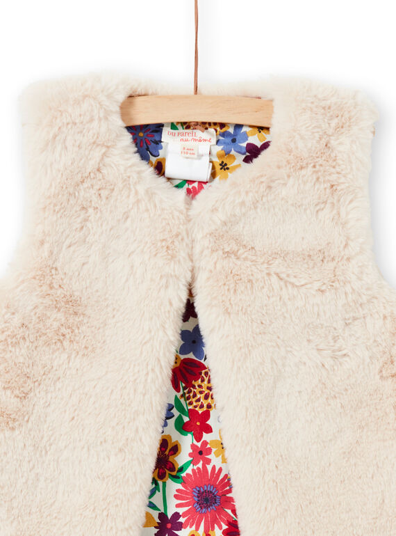 Cardigan in finta pelliccia double face ecrù bambina MAMIXCAR3 / 21W901J3CAR009