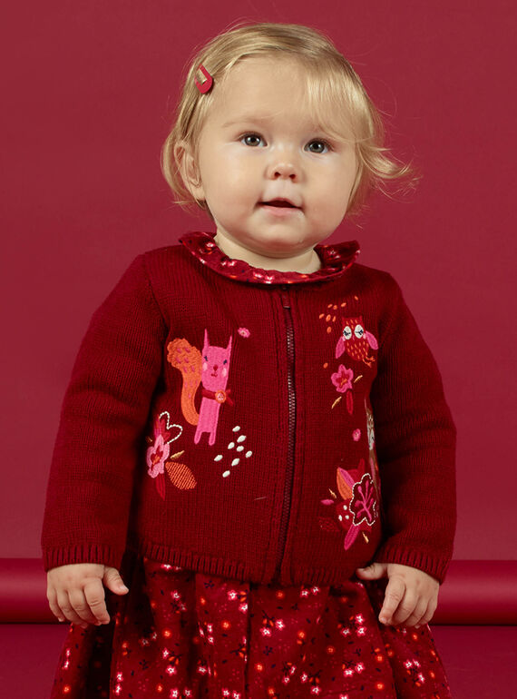 Cardigan rosso a maniche lunghe ricamato neonata MIFUNCAR / 21WG09M1CAR504