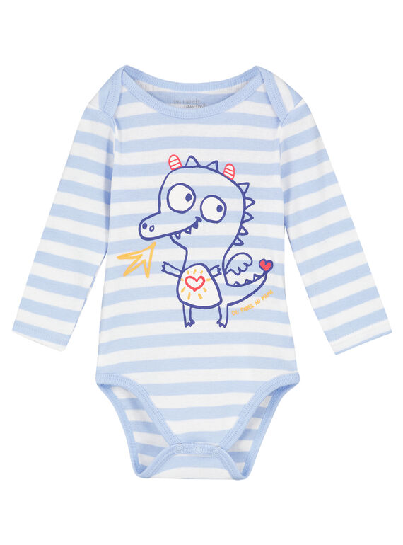 Body maniche lunghe a righe ecrù e blu pastello in tessuto a costine neonato GEGABODZOR / 19WH14N5BDL000