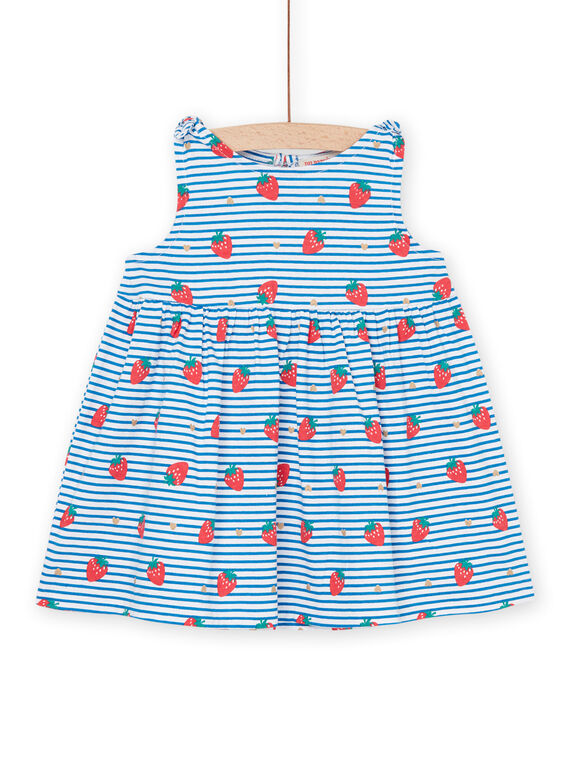 Abito con stampa fragole, cuori e righe bianche e blu RIPLAROB1 / 23SG09P2ROB000