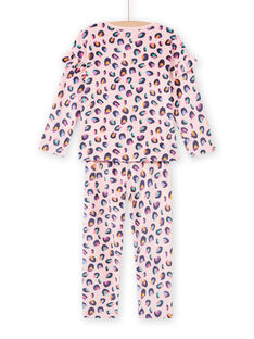 Completo pigiama in velluto rosa con stampa pantera bambina MEFAPYJBOX / 21WH1197PYJ309